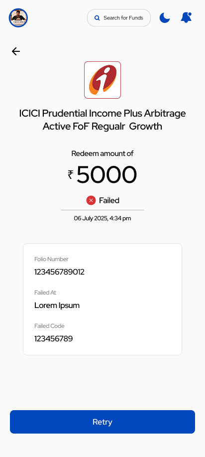 Redeem — Failed (Folio, Failed At, Failed Code, Retry CTA)
